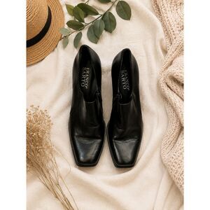 Franco Sarto Black Leather Ankle Booties Women's Size 6M Square Toe Side Zip